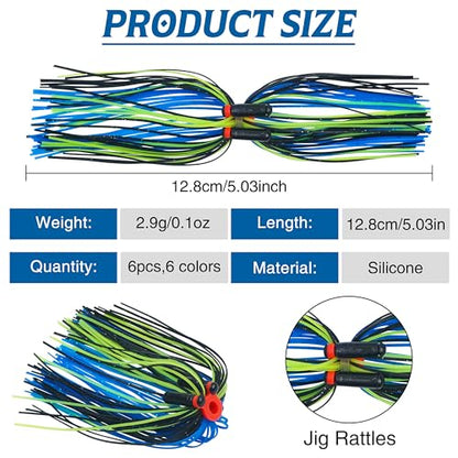 Silicone Spinnerbait Skirts Replacement Jig Skirts Kit with Tube Rattles, 12/18/24 Bundles DIY Fishing Lures Buzzbait Spoon Blade Squid Jig Fly Tying Material - size: 12pcs