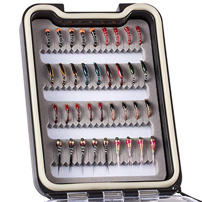 BASSDASH Fly Fishing Flies Kit Fly Assortment Trout Bass Fishing with Fly Box with Dry/Wet Flies, Nymphs, Streamers, Popper - style: 36 Pcs Nymph Midge Flies