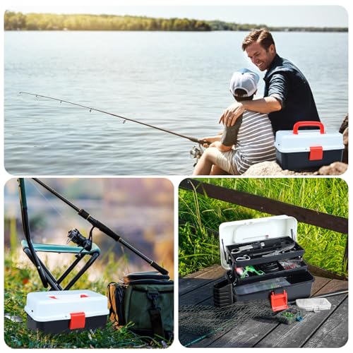 3 Layers Fishing Tackle Box, 213Pcs Fishing Lures Kit with Small Fishing Tool Kit Containing Weights Scale, Lip Clip, Hook Remover, Fishing Accessories, Fishing Gear for Beginners Kids, Men, Adults - color: black