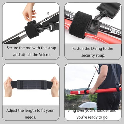 Fishing Rod Straps Holder Belt, Adjustable Sling Shoulder Fishing Poles Strap Holder, Carrier Strap Sling Shoulder Belt for Fly-Fishing, Casting Rod & Spinning Rod, Black