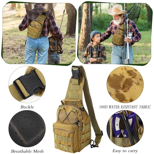 Hungdao 7 Pcs Fishing Backpack with Fishing Tool Kit Fish Gear Pliers Equipment Include Hook Remover Backpack Pliers Kit Scale Gripper Weigh Separator Fish Gifts for Men Women - color: Khaki