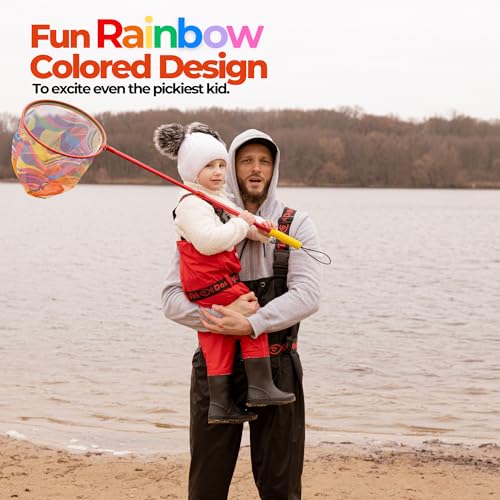 DaddyGoFish Kids Fishing Net - Extendable Telescopic Landing Net for Boy Girl Children Catching Small Fish Crab Shrimp Minnow Dragonfly Beach Pier Lake River Ocean - color: Style 1 (2 Pack, Blue + Red)
