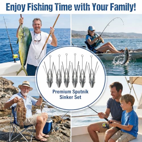 Sputnik Sinker Spider Sinkers 3/6‑Piece — Heavy‑Duty Long‑Tail Surf Fishing Weights for Strong Currents and Beach Casting, Lead Alloy Tackle Set - size: 6 Pack – 4oz to 6oz