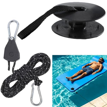 13Ft Adjustable Floating Water Mat Tether Kit(Exclude Mats) | Portable Lily Pad Anchor Accessories Floating Mat Holder Grommet with Adjustable Tow Rope for All Foam Water Pads