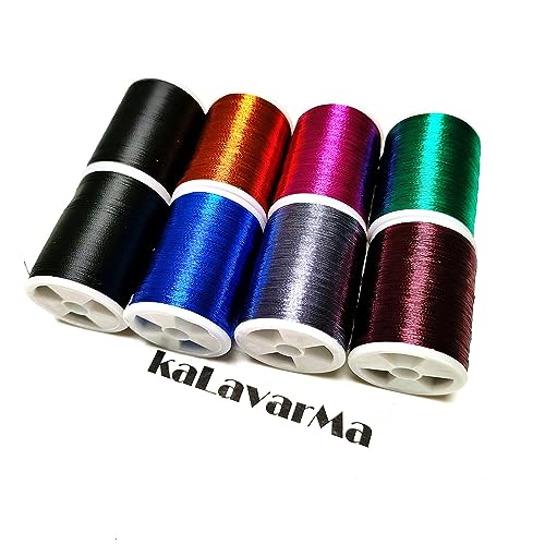 (8pcs*240yd) Kalavarma Rod Wrapping Thread for Fishing Rod Wrapping Thread Rod Building Repair - style: Metallic klm020