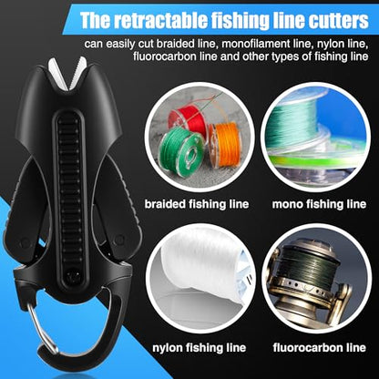 Enhon 2pcs Retractable Fishing Line Cutter with Ceramic Blades, Mini Fishing Scissors for Braid/Mono/fluorocarbon, Portable Angler Snips with Buckle, Gear Gift for Anglers