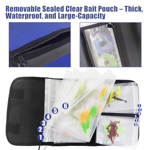 Aventik Fishing Tackle Organizer Case Soft Bait Binder Plastic Baits and Tackle Organized Removable Storage Pockets (L:Blue) - color: L:Blue