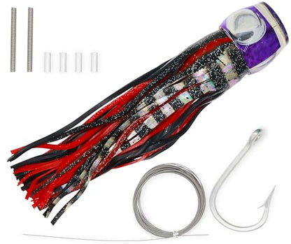 13.4Inch Fishing Trolling Lures Saltwater Trolling Skirted Lures Offshore Big Game Artificial Fishbait for Tuna Marlin Deep Sea Octopus Squid Skirts Rigged Hooks - color: colourA kit