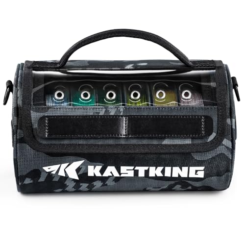 KastKing BaitSpace Line Management Bag, Fishing Line Storage Bag with Water Resistant Nylon, Clear View Window, Removable Divider, Tangle-free Leader Line Holder - color: D: Black Camo-Large