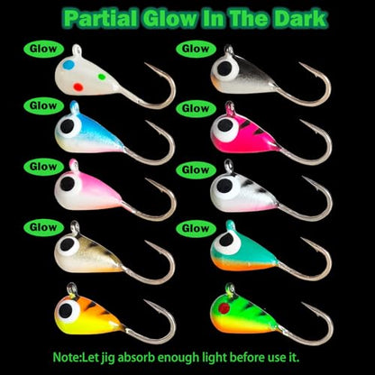 10pcs Tungsten Ice Fishing Jigs UV Glow in Dark Ice Fishing Lures Sensitive Tungsten Tear Drop Ice Fishing Jig Head for Crappie Panfish Walleye - size: 5mm