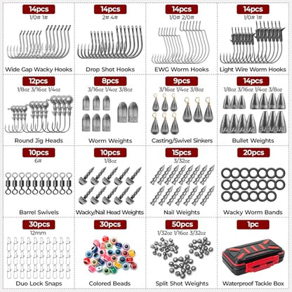 MadBite by KastKing 182/265/400pcs Compact Fishing Tackle Kit - All-in-One Freshwater Hooks, Weights, Bobbers in Tackle Box, Fishing Gear Set for Bass Trout Panfish - style: 265pcs Terminal Tackle Kit