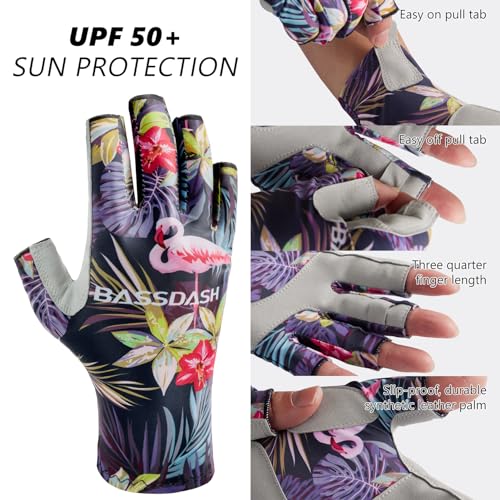 Bassdash ALTIMATE UPF 50+ Women’s Fishing Gloves UV Sun Protection Fingerless Gloves for Kayaking Paddling Hiking Cycling Driving Shooting Training - color: Flamingo, size: X-Small