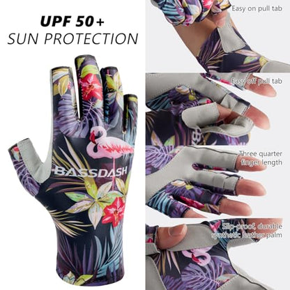 Bassdash ALTIMATE UPF 50+ Women’s Fishing Gloves UV Sun Protection Fingerless Gloves for Kayaking Paddling Hiking Cycling Driving Shooting Training - color: Flamingo, size: X-Small