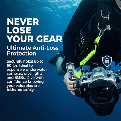 Scuba Diving Lanyard - Underwater Camera Lanyard, Anti-Loss Retractable Gear Tether with Quick-Release Buckle Clip - color: Green