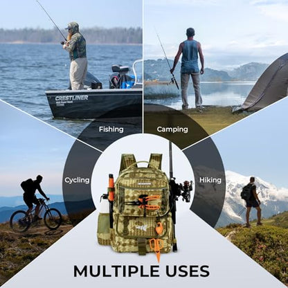 KastKing BaitSpace Fishing Tackle Backpack with Removable Bait Binder,2 Rod Holders Storage Fishing Gear and Equipment - color: H: Khaki Camo, size: Without tackle box