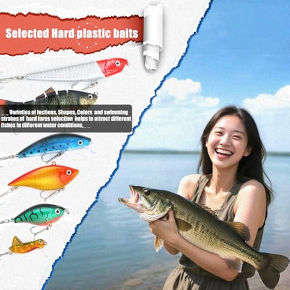 EXAURAFELIS Fishing Lures Tackle Kit, Mixed Hard & Soft Baits Metal Spoons Fishing Accessories for Bass Trout Pike Freshwater Saltwater Fishing - color: 130pcs
