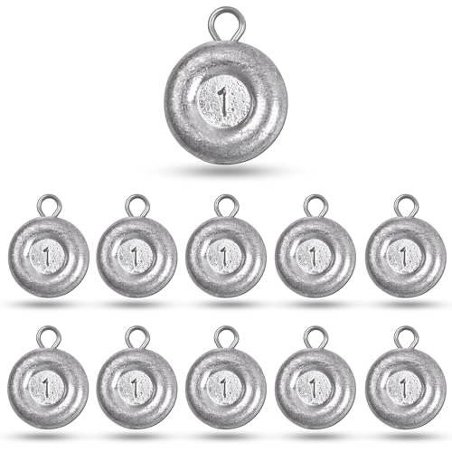 Disc Sinkers Fishing Weights, Flat Coin Sinkers Saltwater Surf Fishing Weights for Catfishing Drifting Trolling Bottom Saltwater Fishing Tackle 1oz 2oz 3oz 4oz 5oz 6oz 8oz - style: 1 Ounce, 10 Pack