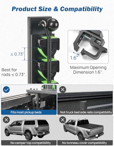 JOYTUTUS Truck Bed Fishing Rod Holder | 6-Rod Capacity | Secure Clamp-On Design | Fits Truck Bed & Boats | Horizontally or Vertically Place