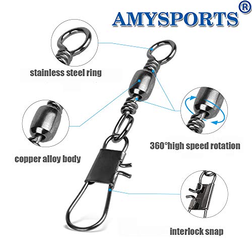 AMYSPORTS Fishing Tackle Barrel Swivel Snap High Strength Snap Swivel Saltwater Stainless Steel Fishing Barrel Snaps Interlock Snaps Freshwater Leader Lure Connnector Accessories - size: Size12 (24lb) 50 pcs