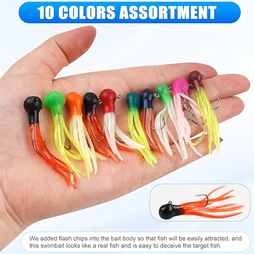 Grub Fishing Lures Jig Heads Hooks Kit, Crappie Lures Tube Baits Soft Worms Grub Tail Crappie Jigs for Bass Trout Bluegill Panfish Fishing 17-140pcs - color: 110pcs/kit