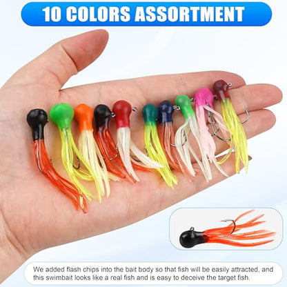 Grub Fishing Lures Jig Heads Hooks Kit, Crappie Lures Tube Baits Soft Worms Grub Tail Crappie Jigs for Bass Trout Bluegill Panfish Fishing 17-140pcs - color: 110pcs/kit
