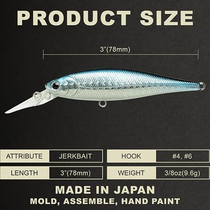 LUCKY CRAFT Pointer 78DD Freshwater Fishing Lure and Gear for Bass & Trout, 3 inch Deep Diving Suspending Jerkbait Fishing Line, Pressure-Ready Fish Bait, Premium Gear for Tackle Box, - color: 352 Lens Aurora Black
