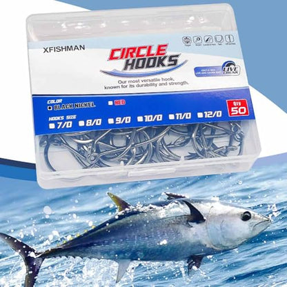 XFISHMAN Circle-Hooks-Fishing-Equipment-Octopus-Hooks-Saltwater-50 Pack #1 –12/0 - color: Black, size: 12/0 50-Pack