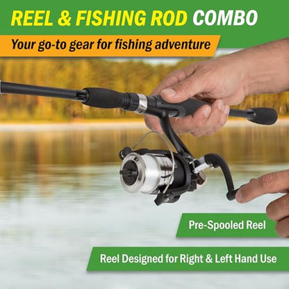 Fiberglass Fishing Pole - Strike Series 78-Inch Collapsible Rod and Spinning Reel Combo, EVA Handle, Pre-Spooled Reel, Fishing Gear for Catching Walleye, Bass, Trout, and More by Wakeman - color: Blackout