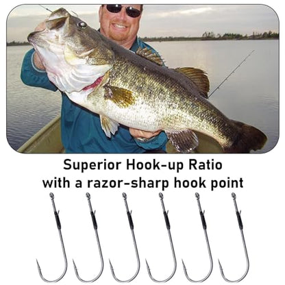Dr.Fish 30 Pack Worm Hooks Round Bend Straight Shank with Baitholder, Heavy Cover Hooks for Bass Fishing, Flipping Punching & Pitching Texas Drop Shot Neko Rig Freshwater - size: 1/0-30 Pack