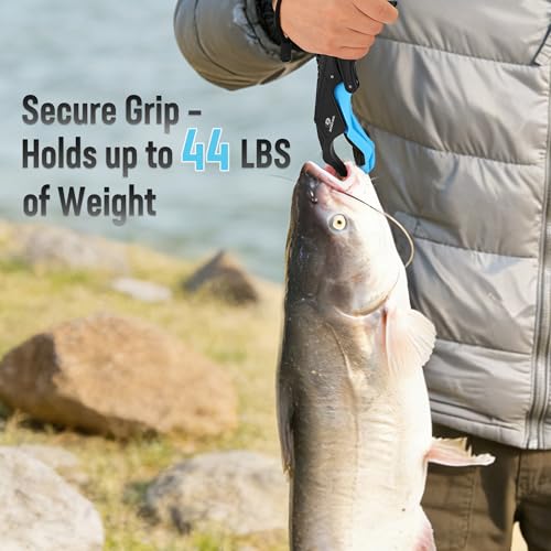 Mossy Oak 10.5'' Fishing Lip Gripper, Lightweight Nylon & Fiberglass Fish Grabber with Lanyard, Non-Slip Handle for Freshwater & Saltwater Fishing, Great Holder for Bass & Catfish - size: 1pc