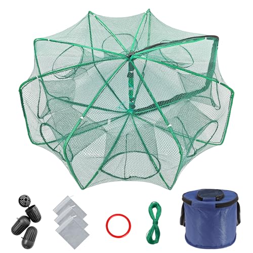 Minnow Trap 27in*10in” with Foldable Fishing Net & Collapsible Fish Bucket - Crab, Crawfish, Shrimp Trap for Freshwater Saltwater Fishing