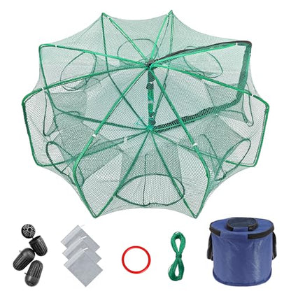 Minnow Trap 27in*10in” with Foldable Fishing Net & Collapsible Fish Bucket - Crab, Crawfish, Shrimp Trap for Freshwater Saltwater Fishing