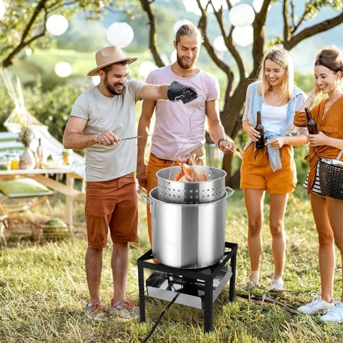 ROVSUN 60QT Turkey Fryer with 150,000BTU Propane Stove, Aluminum Seafood Crawfish Boiler Steamer & Deep Fryer with Basket, 10PSI CSA Certified Regulator & Lifting Hook for Outdoor Backyard Cooking - size: 60QT