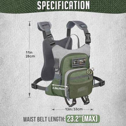 QulayQualy Fly Fishing Pack - Chest Pack with Work Station Lightweight Tackle Fishing Bag with Quick-Release - color: Green, size: M-11''