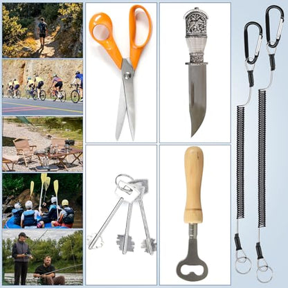 6 Pack Fishing Coiled Lanyard, Retractable Tool Lanyards for Hand Tools Keychain Pole Tether, Kayak Paddle Leash Fishing Rod Safety Steel Wire Lanyards Gear with Carabiner Clips for Pliers Boating