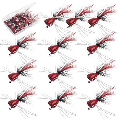 Fly Fishing Lures Poppers Flies Panfish Bluegill Bass Flies Bugs Lures Dry Flies Wet Flies Popper Lures 12/15pcs - color: red-12pcs