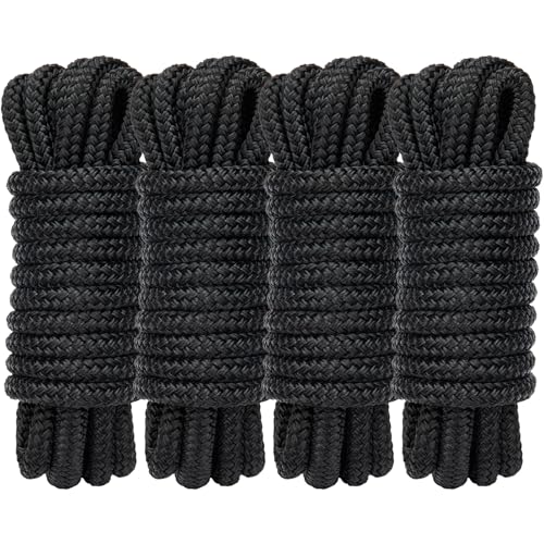 4 Pack 3/8" x 15’ Boat Dock Lines for Boat & Pontoon, Premium Marine- Grade Double Braided Nylon Dock Line, Pre-Spliced with a 12" Eyelet-Black,Boating Gifts for Men - size: 3/8" x 15' (Pack of 4)