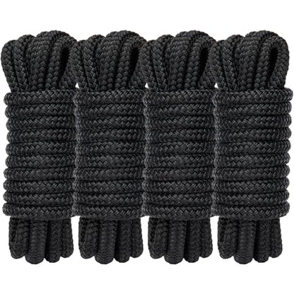 4 Pack 3/8" x 15’ Boat Dock Lines for Boat & Pontoon, Premium Marine- Grade Double Braided Nylon Dock Line, Pre-Spliced with a 12" Eyelet-Black,Boating Gifts for Men - size: 3/8" x 15' (Pack of 4)