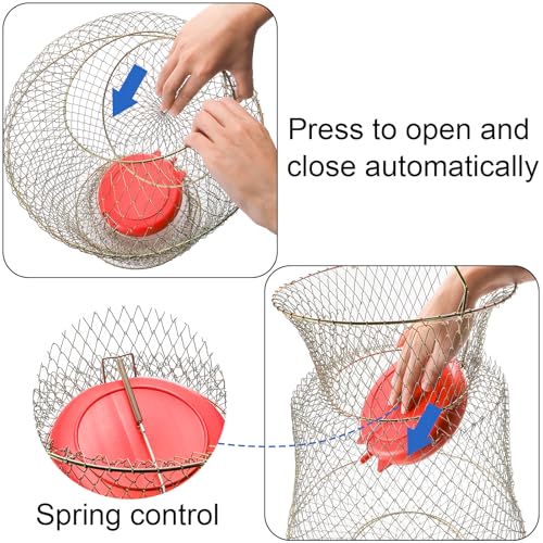 Bekith 2 Pack Galvanized Steel Wire Fish Basket, Collapsible Fishing Basket, Portable Wire Fish Basket Outdoor Use