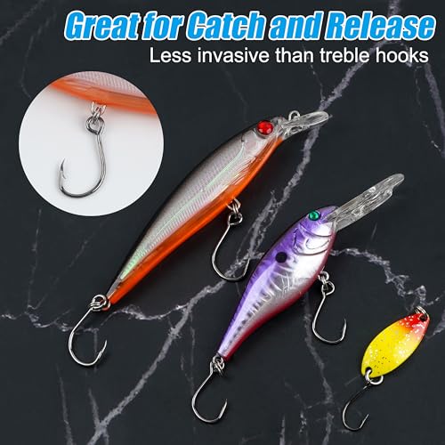 Inline Single Hooks Single Replacement Hooks for Lures Baits Inline Circle Hooks Large Eye with Barbed Fishing Baiting Hooks Saltwater Freshwater - size: 2#-100pcs