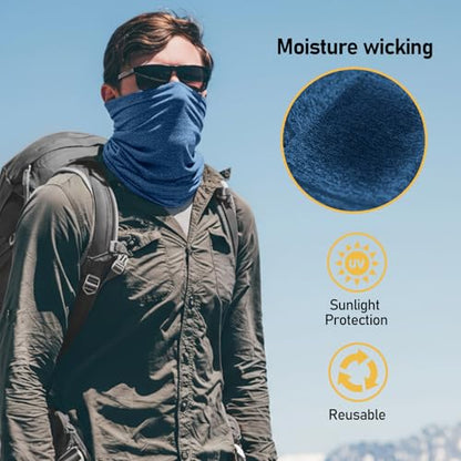 TICONN Neck Gaiter Face Cover Scarf, Neck Warmer Breathable Sun & Wind-proof for Skiing Fishing Hiking Cycling - color: Navy Blue-2pk, style: Quick Dry