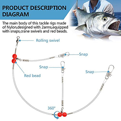 YOTO Fishing Leaders,Saltwater Tackle Rig with Swivels Snap, High-Strength Fishing Wire Gear Equipment for Lures Bait Or Hooks,1Arm and 2Arm - color: White Nylon Leaders, style: 2arm，24pack