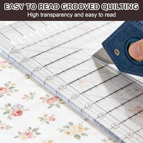 Upgrade Ruler for Quilting, 17-3/4in x 22in Slotted Quilting Ruler, High-Clarity Thickened Acrylic, Non-Slip Grip Extra Large Acrylic Fabric Strip Cutting Sewing, Crafting, Patchwork Ruler & Template