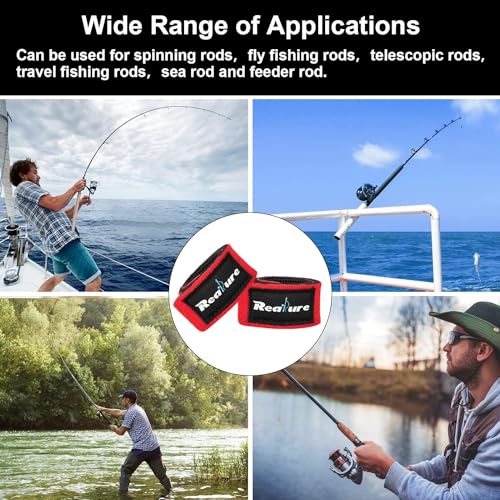 Realure 8 Pcs Fishing Rod Straps Adjustable Neoprene Ties Elastic Fishing Rod Tackle Belt Ties Casting Rod Straps for Fixed Casting Rods & Spinning Rods & Fly Rods Wrap Protectors - color: Red
