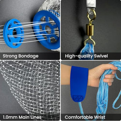 Fishing Cast Net Saltwater Casting Net 3/8 Mesh with Heavy Duty Black Weights Monofilament Throw Nets for Fishing Bait with Bag 4FT 5FT 6FT 8FT 10FT 12FT Radius - size: 3/8 Mesh, 12Ft