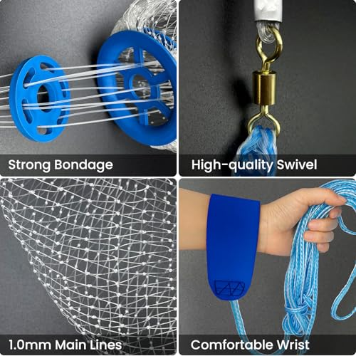 Fishing Cast Net Saltwater Casting Net 3/8 Mesh with Heavy Duty Black Weights Monofilament Throw Nets for Fishing Bait with Bag 4FT 5FT 6FT 8FT 10FT 12FT Radius - size: 3/8 Mesh, 8Ft