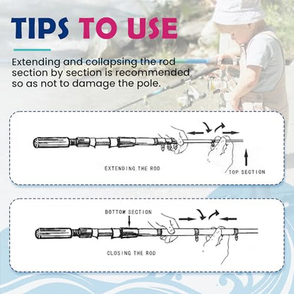Kids Fishing Pole, Portable Telescopic Kids Fishing Poles for Boys Girls Youth, Fishing Rod and Reel Combo - color: Turquoise+Metallic Pink