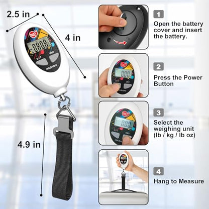 SNAIL TRAIL 100 lbs (45 kg) Digital Luggage Scale, Portable Suitcase Weigher, Travel Bag Weight Scale, Handheld Baggage Weigh Machine, Gift for Travelers - color: White