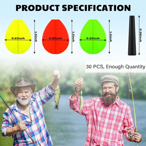 30 Pcs Trout Float Foam Teardrop Strike Fishing Bobbers Fishing Floats Fly Fishing Strike Indicators for Trout Offshore Saltwater Freshwater - color: Yellow, Red, Green