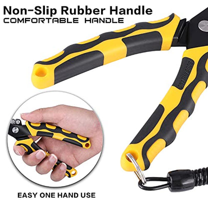 Sougayilang Fishing Pliers,Sheath and Lanyard Tungsten Carbide Cutters,420 Stainless Steel Fishing Tools,Saltwater Resistant Fishing Gear with Rubber Handle-7.5'' Split Ring Nose - Yellow - color: 7.5'' Split Ring Nose-yellow